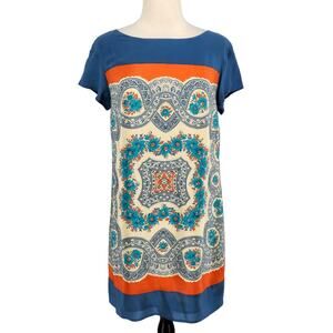 Anthro Meadow Rue Silk Scarf Print Shift Dress Tunic Womens Size XS